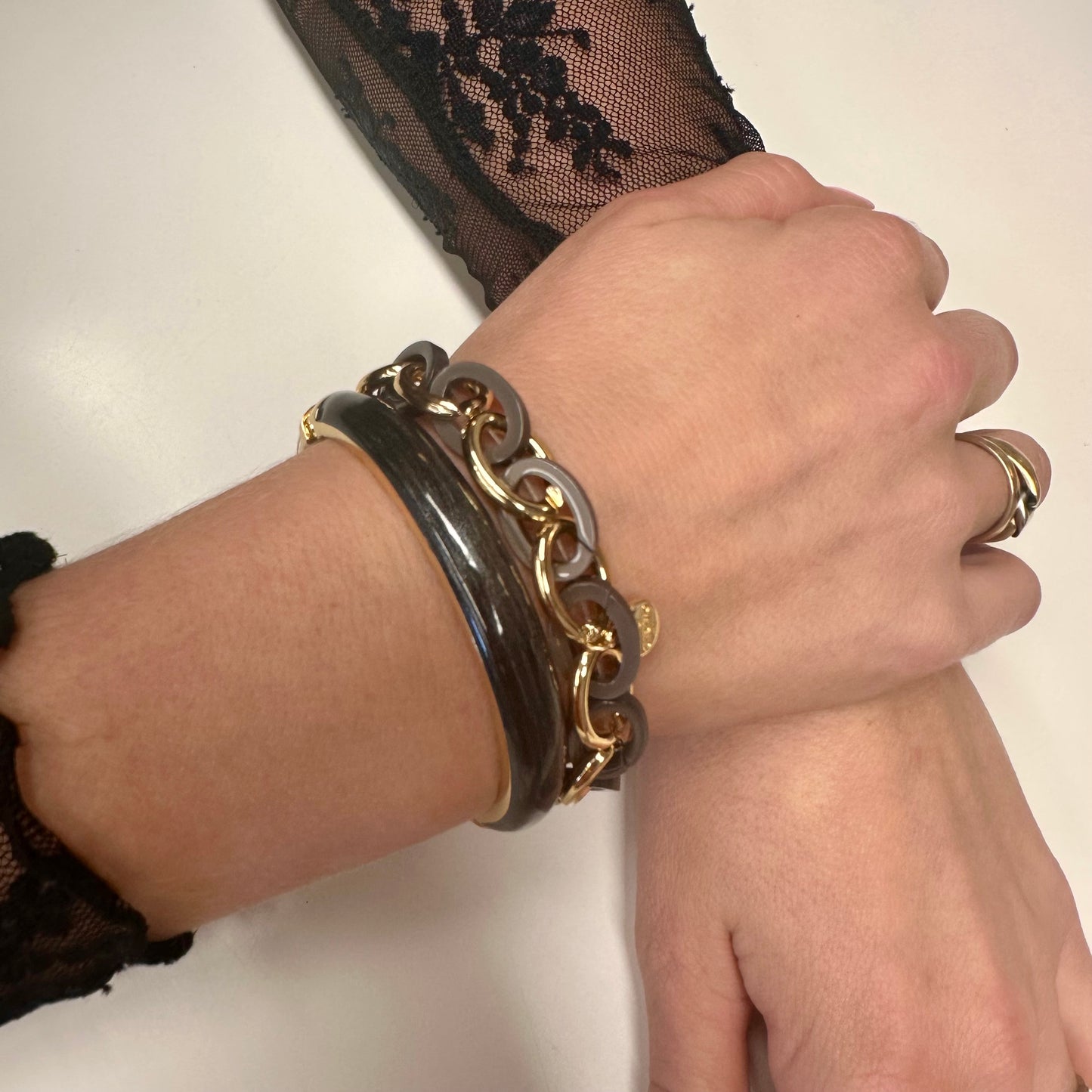 Armband schakel Grijs/Goud elastisch