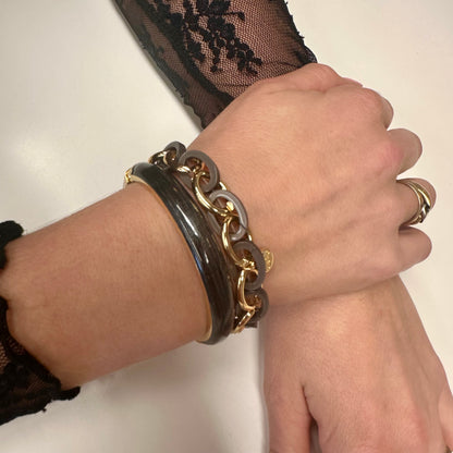 Armband schakel Grijs/Goud elastisch