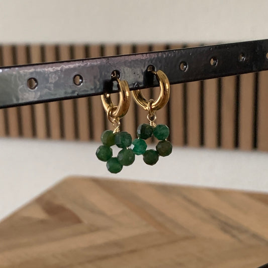 Oorring met hanger Groene bloem