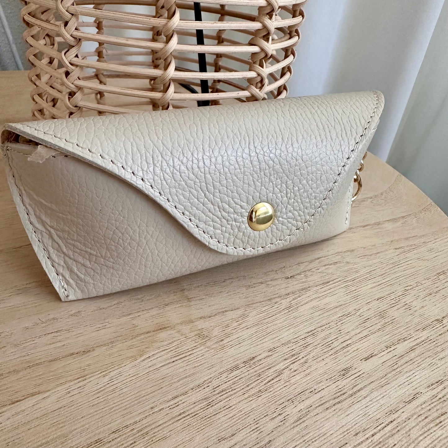Lederen (zonne) bril etui Beige/Nude