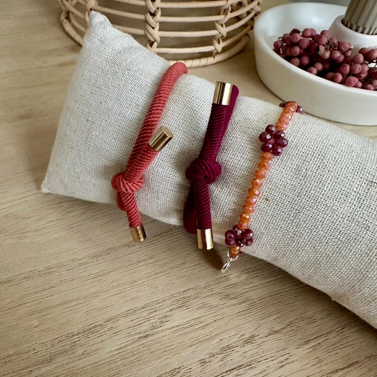 Armband Bloem Bordeaux/oranje