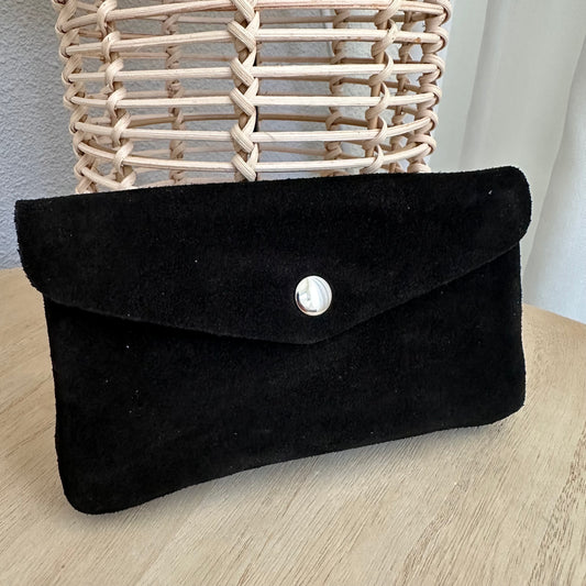 Italiaans suède leder portemonnee Large Zwart