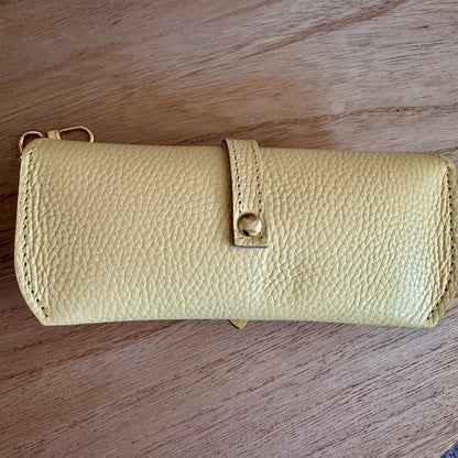 Lederen (zonne) bril etui Zachtgeel
