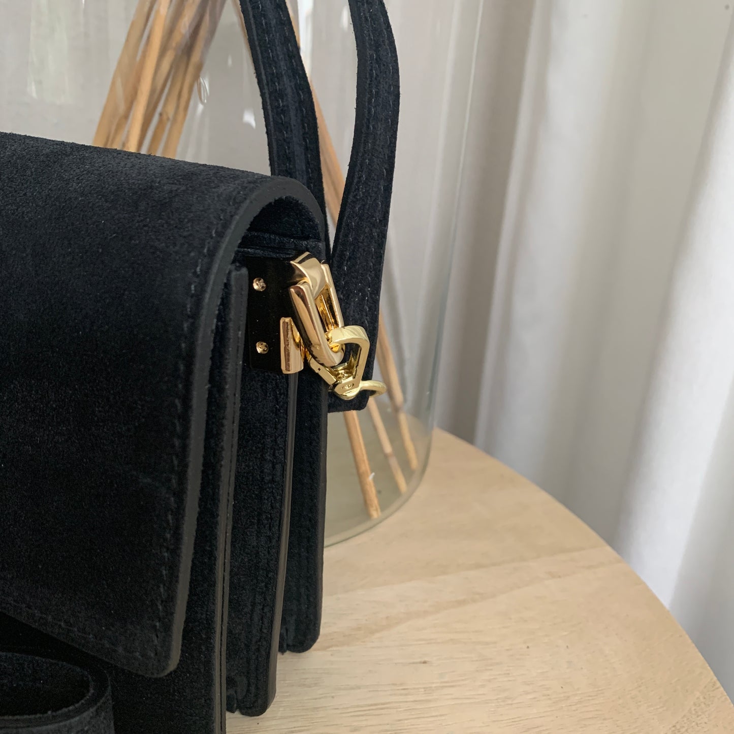 Prachtige stijlvolle leder suèdine tas Zwart