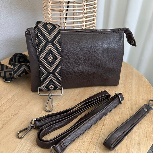 Schoudertasje/crossbody 'New york' inclusief drie banden Choco bruin