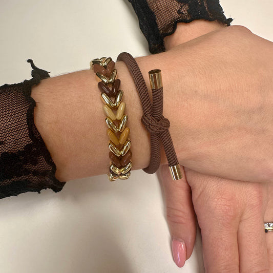 Armband 'Lieke' Hearts Multi-Khaki-Goud