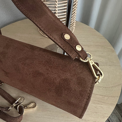 Prachtige stijlvolle suèdine tas Camel bruin