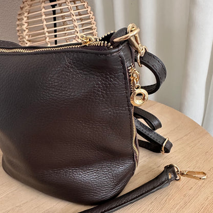 Stijlvolle tas leder heel donker Chocobruin