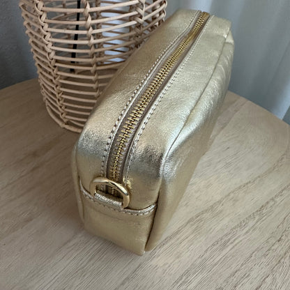 Lederen crossbody tas Goud ‘Tassel’ met gouden ritsje