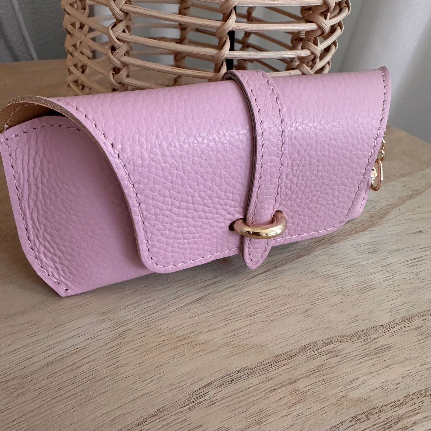 Lederen (zonne) bril etui Roze