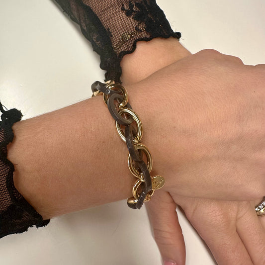 Armband schakel Grijs/Goud elastisch