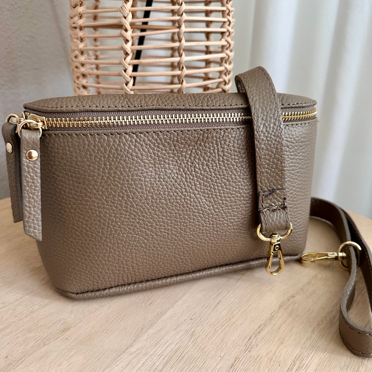 Lederen crossbody tas Taupe