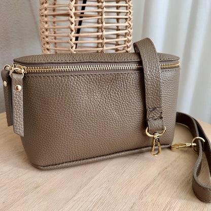 Lederen crossbody tas Taupe
