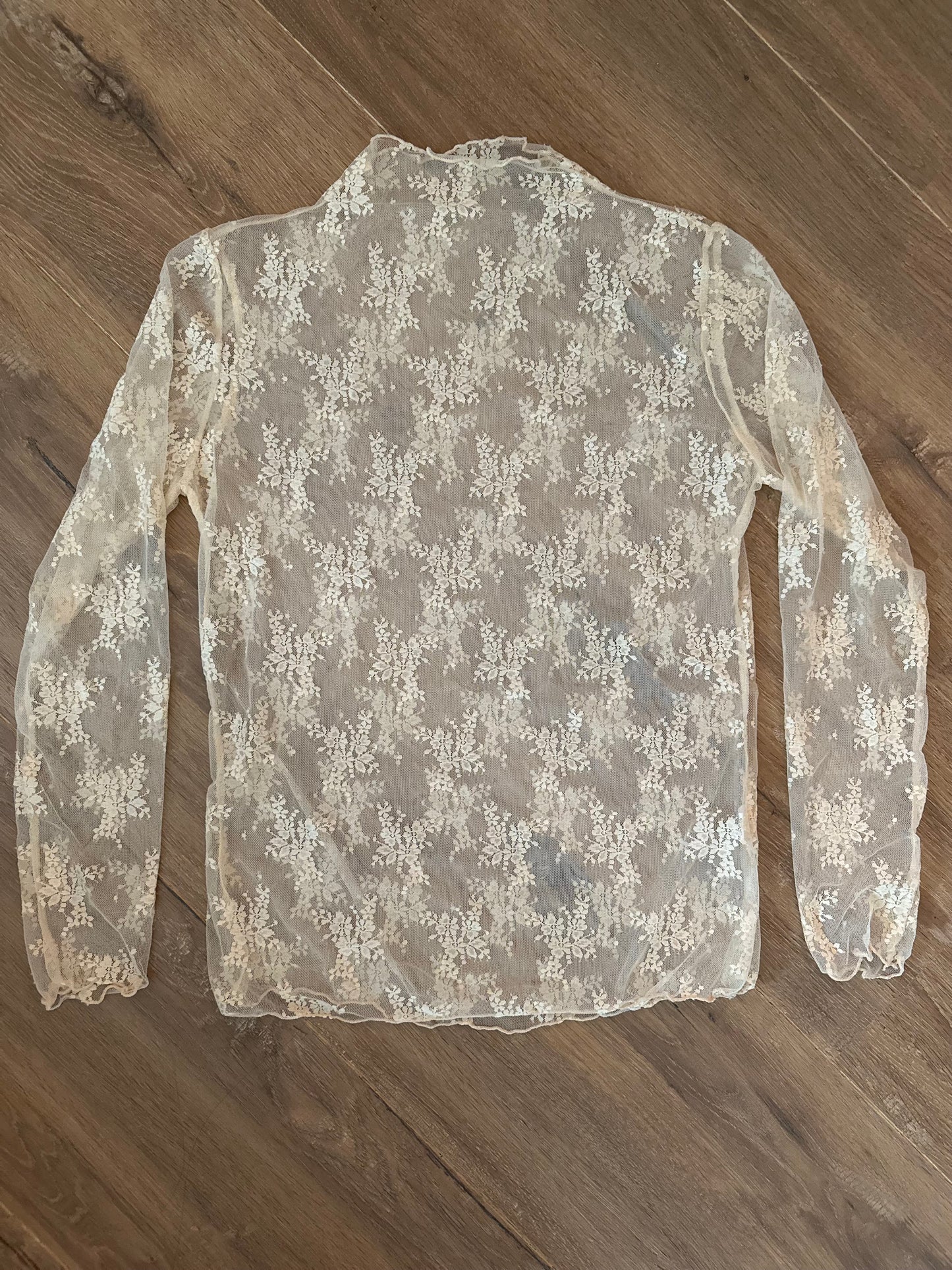 Kanten Top Off-White/Ecru driekwart mouw