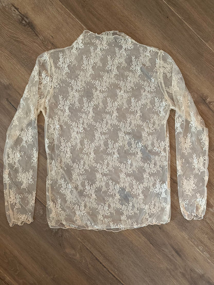 Kanten Top Off-White/Ecru driekwart mouw