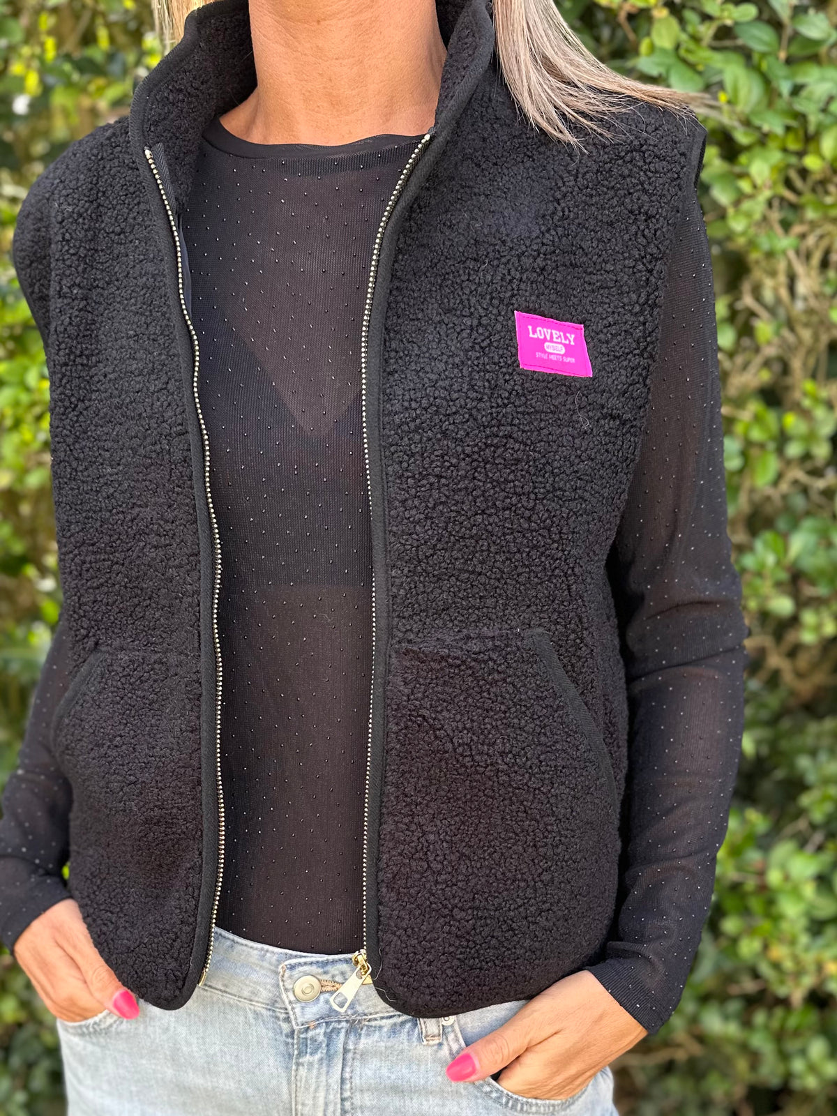 Teddy gilet Zwart patch