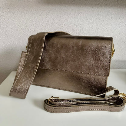 Prachtige stijlvolle tas Leder Brons