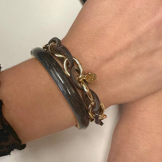 Armband schakel Grijs/Goud elastisch