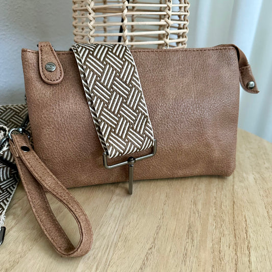Schoudertasje/crossbody 'New York' inclusief drie banden Camel