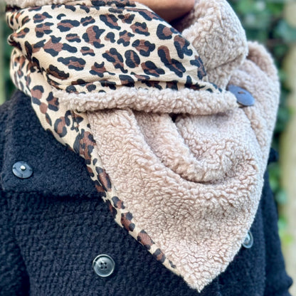 Teddy sjaal 'Two Side' Taupe/panter