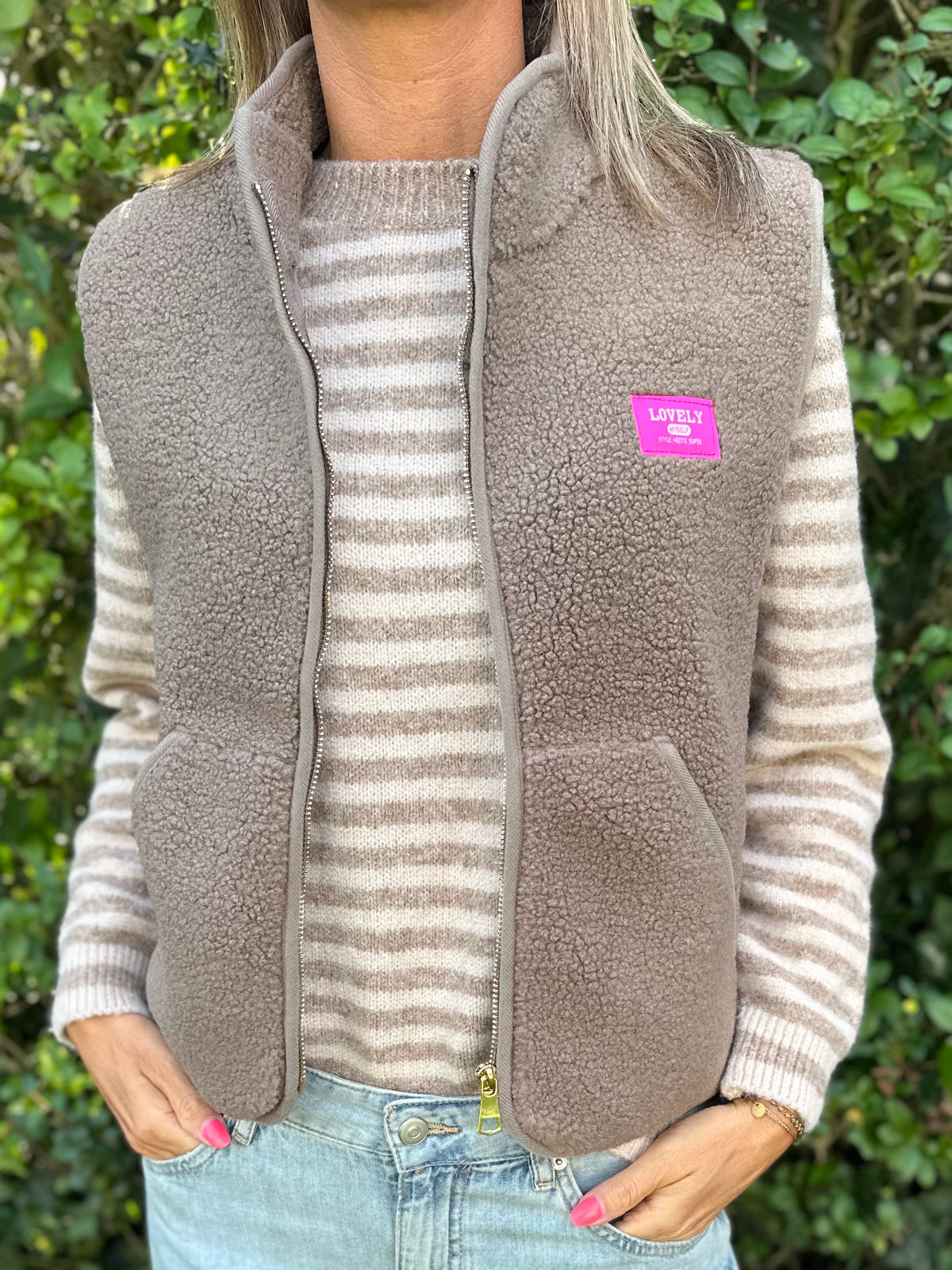 Teddy gilet Taupe patch