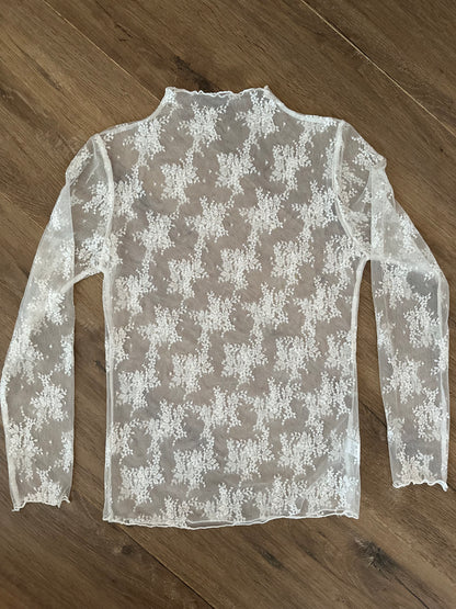 Kanten Top Wit driekwart mouw