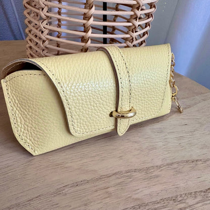 Lederen (zonne) bril etui Zachtgeel