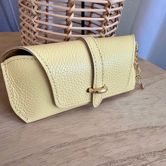 Lederen (zonne) bril etui Zachtgeel