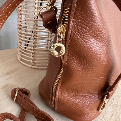 Stijlvolle tas leder Cognac/Camel