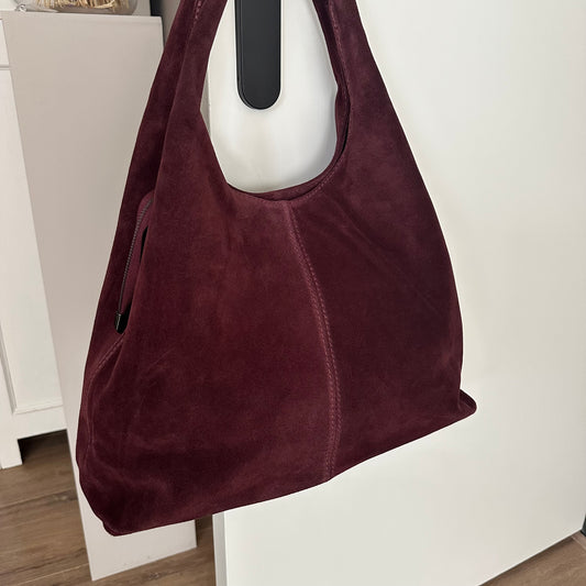Suède lederen schoudertas 'Lien' Burgundy