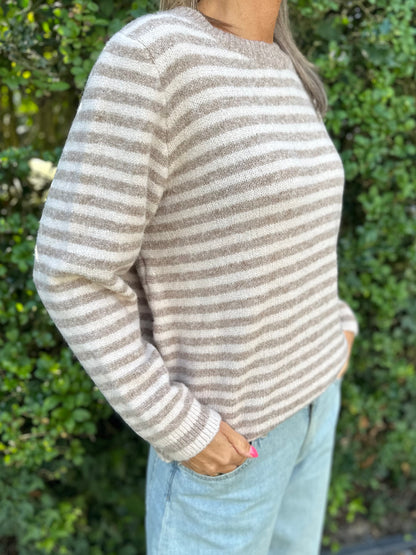 Trui Streep Taupe(beige)/Ecru one Size