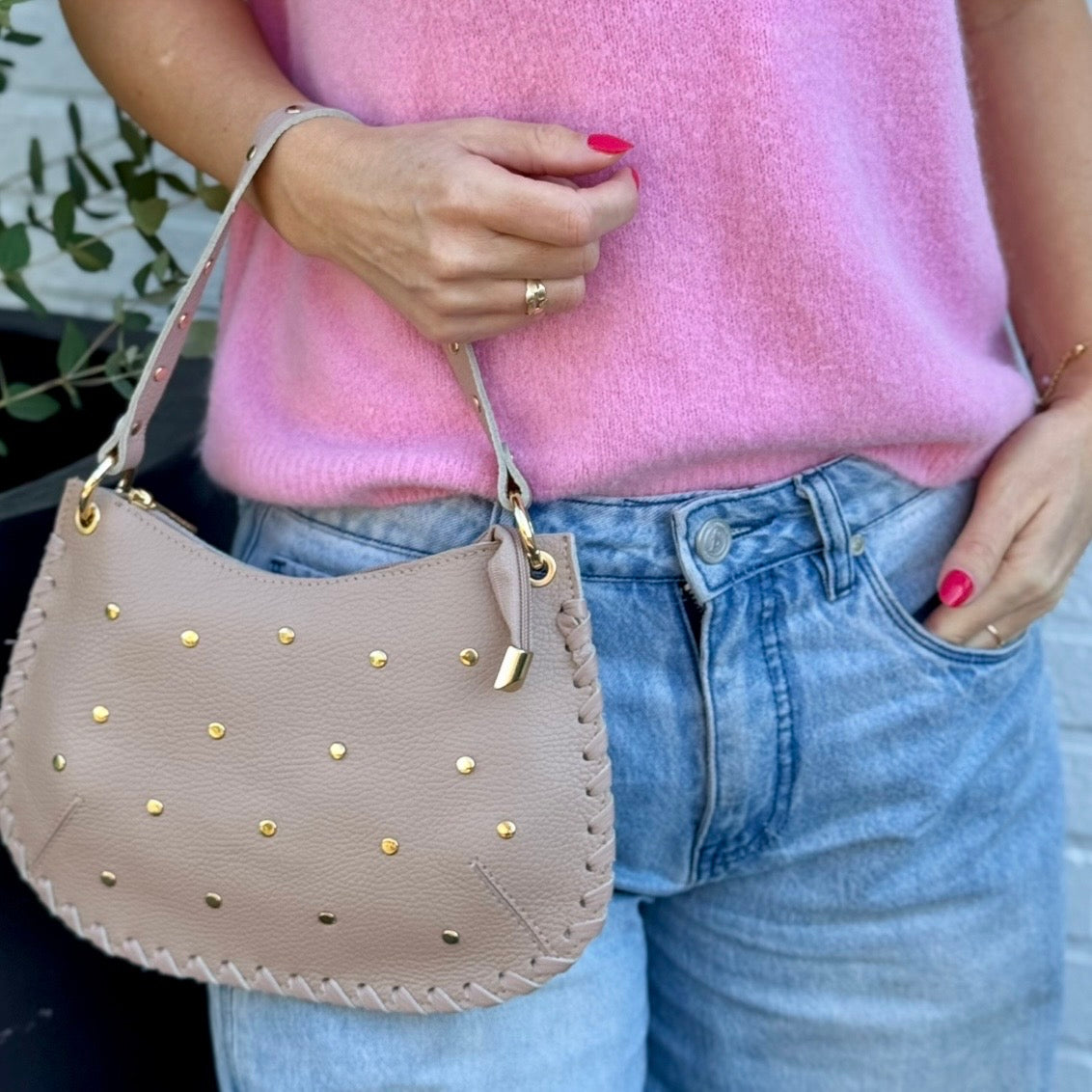 Tasje Oud Roze gouden studs