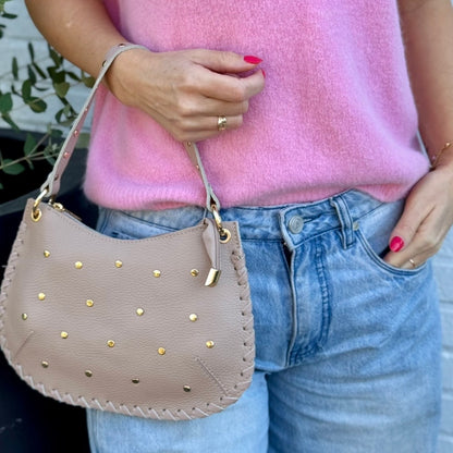 Tasje Oud Roze gouden studs