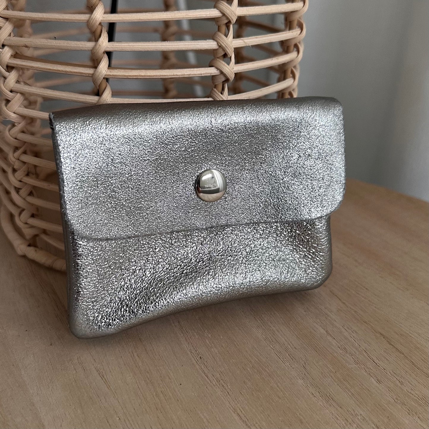 Italiaans leder portemonnee Metallic Zilver