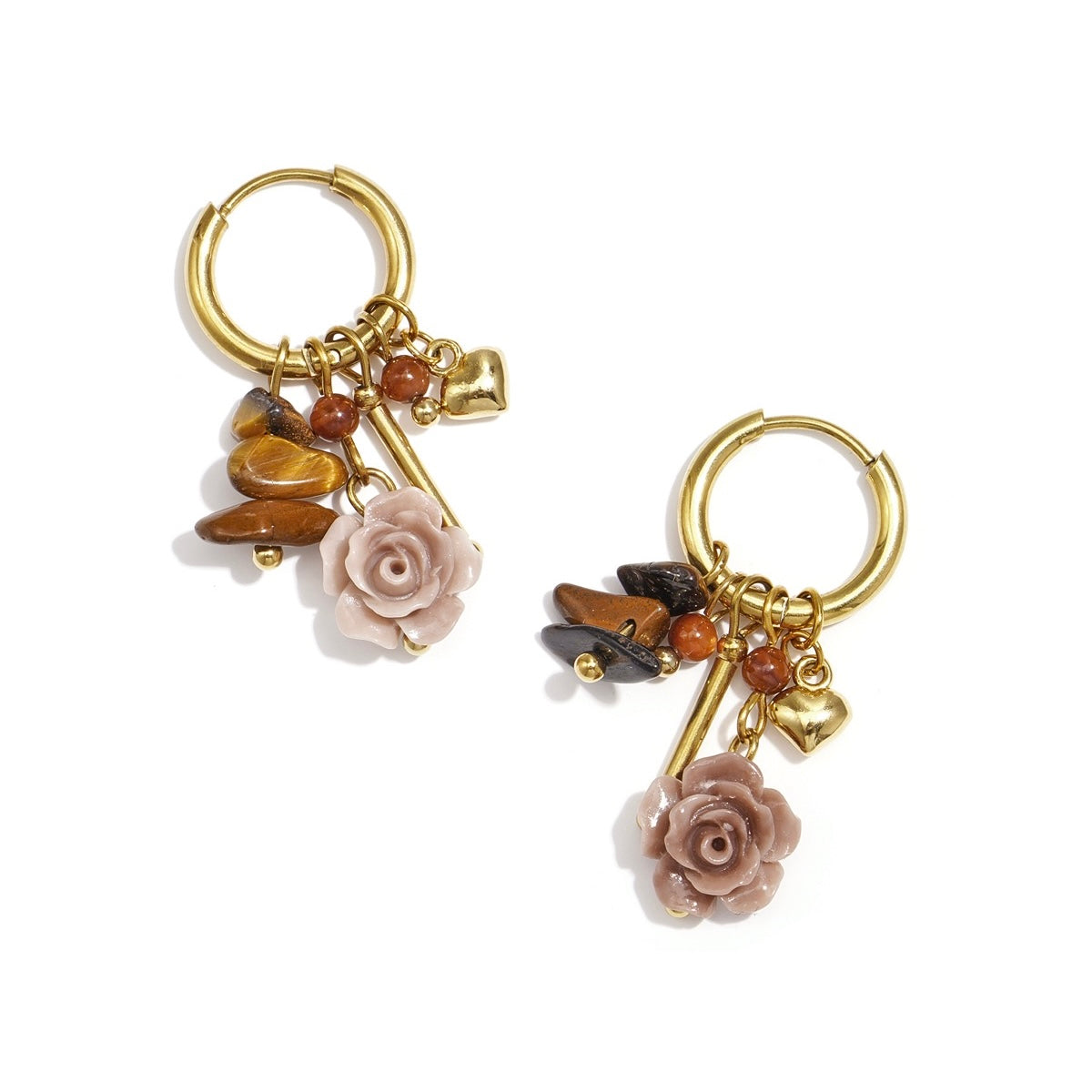 Oorbel bloemmotief met losse bedeltjes