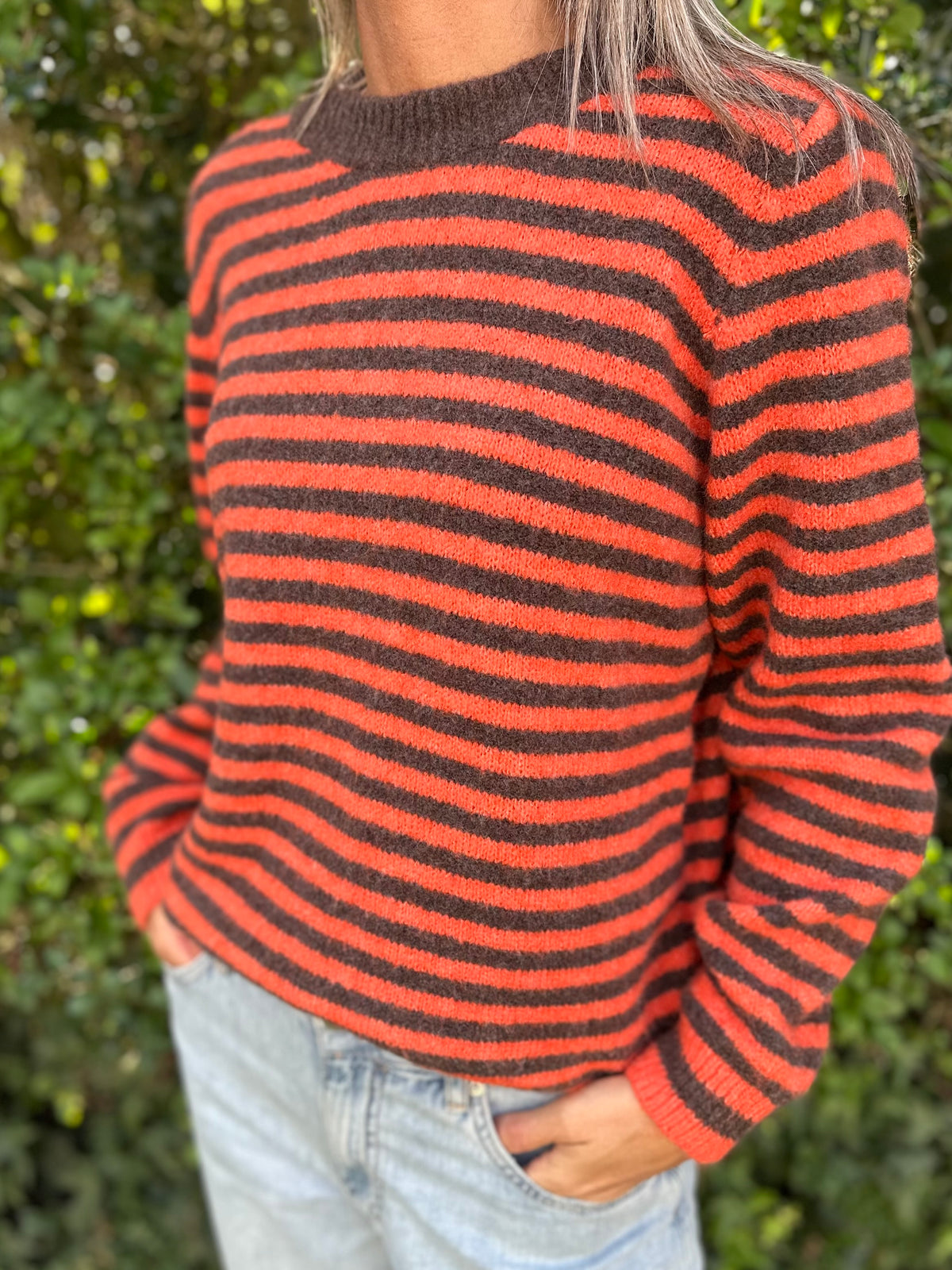 Trui Streep Oranje/Bruin one Size