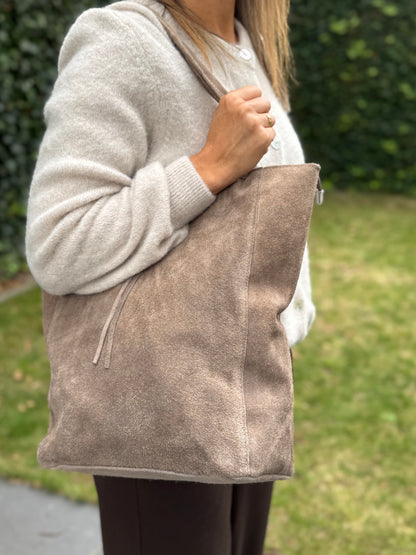 Prachtige suède lederen shopper Taupe