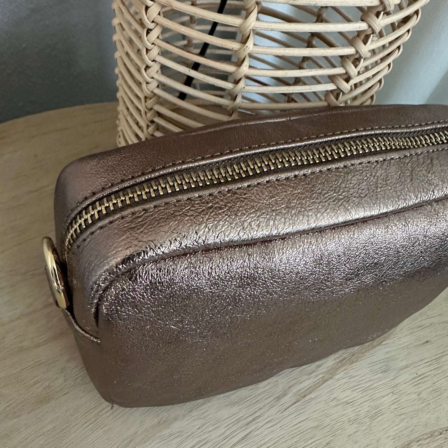 Lederen crossbody tas Brons 'Tassel' met gouden ritsje