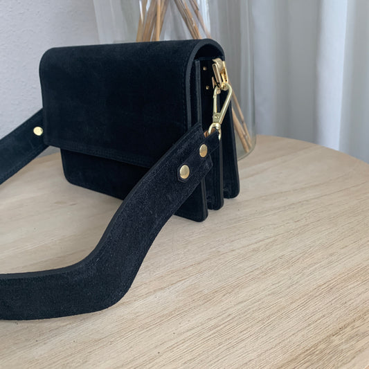 Prachtige stijlvolle leder suèdine tas Zwart