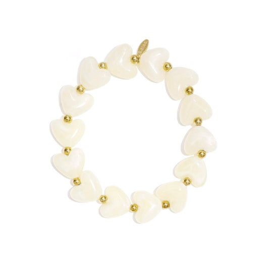 Elastieken hartjes armband Ivoor