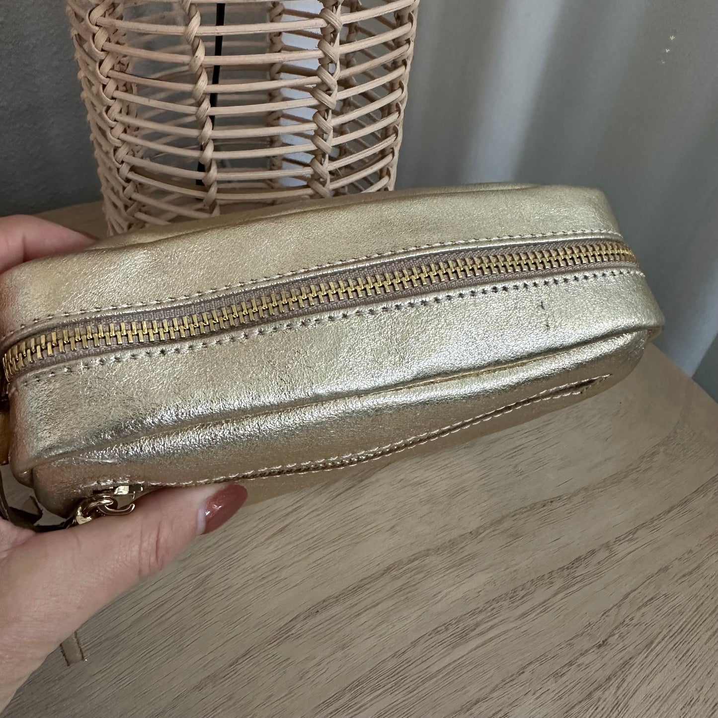 Lederen crossbody tas Goud ‘Tassel’ met gouden ritsje