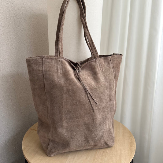 Prachtige suède lederen shopper Taupe