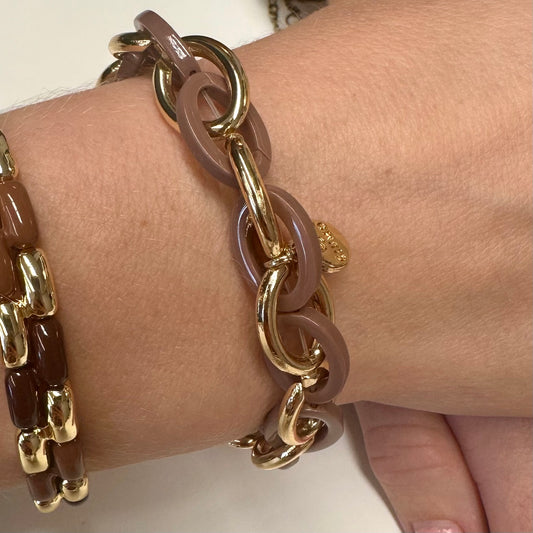 Armband schakel Taupe/Goud elastisch