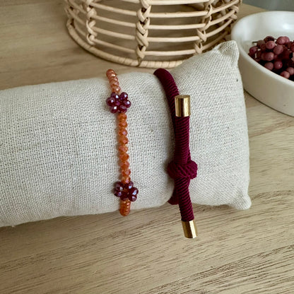 Armband Bloem Bordeaux/oranje