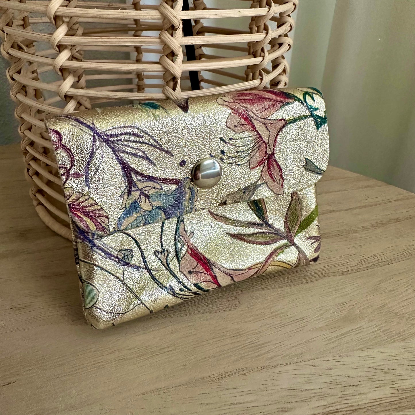 Italiaans leder portemonnee Metallic Goud Bloem