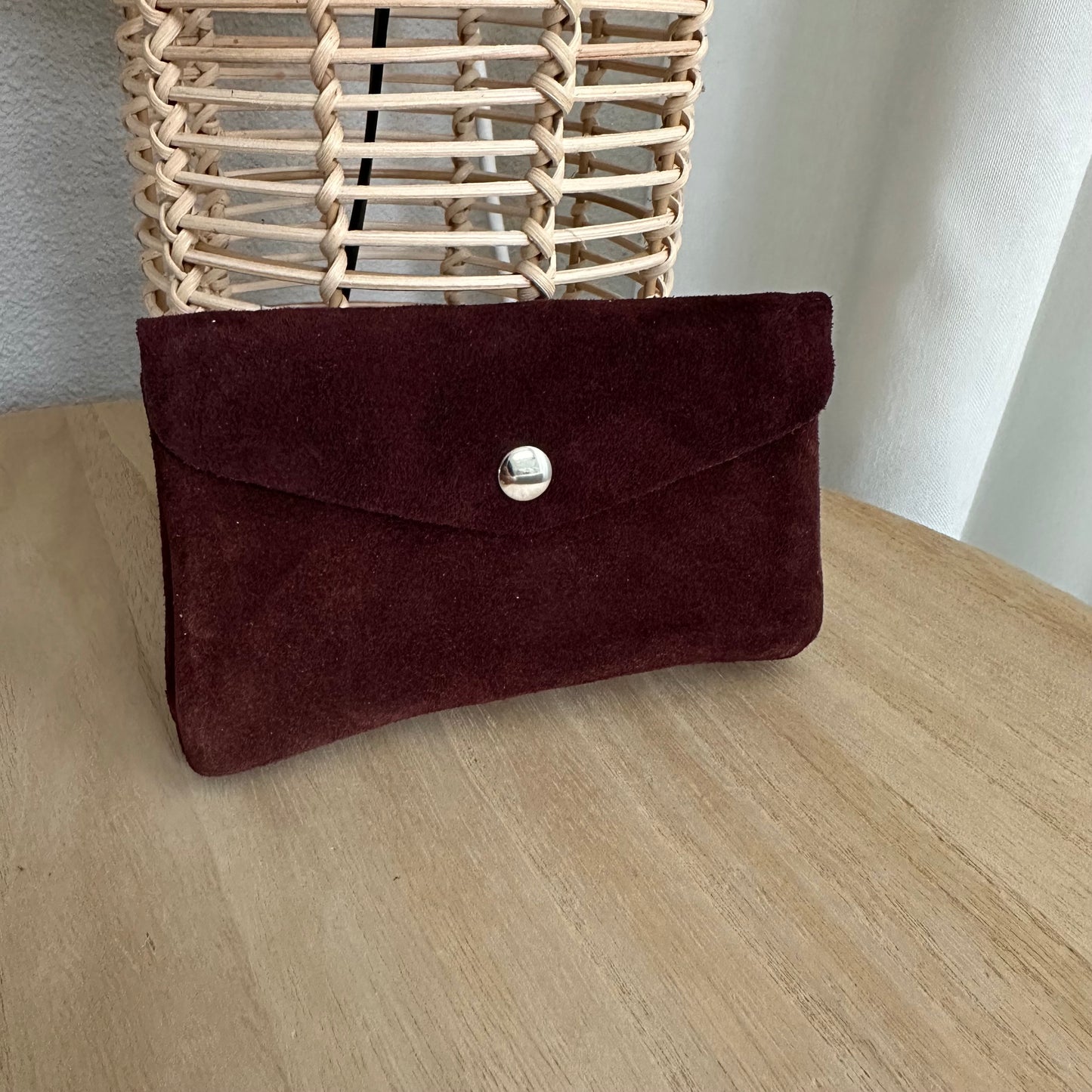 Italiaans suède leder portemonnee Large Bordeaux/Burgundy