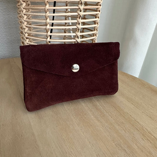 Italiaans suède leder portemonnee Large Bordeaux/Burgundy