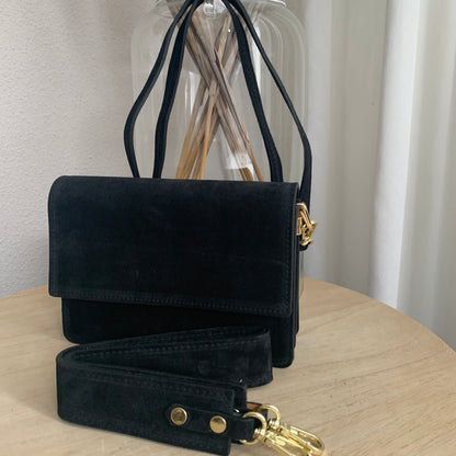 Prachtige stijlvolle leder suèdine tas Zwart