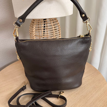 Stijlvolle tas leder heel donker Chocobruin