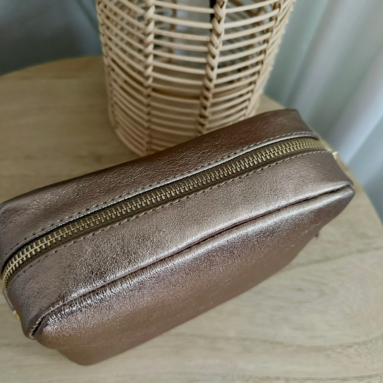 Lederen crossbody tas Brons ‘Tassel’ met gouden ritsje
